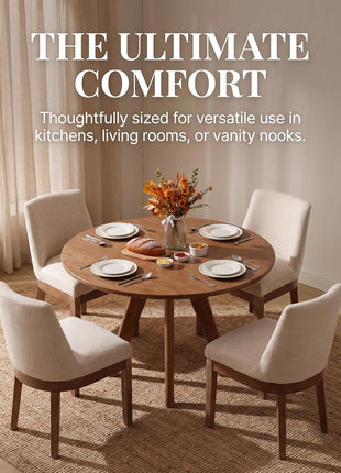 Set of 6 Modern Dining Chairs, Upholstered Linen Fabric with Back Support, Wooden Legs, Beige Finish for Dining Room and Living Room