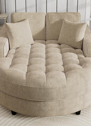 Luxurious 55" Oversized Chaise Lounger - Elegant Upholstered Sleeper Sofa with Tufted Seat and Removable Pillows for Living Room, Bedroom, or Office (Champagne)