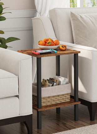 Set of 2 End Tables with Dual-Tier Storage Shelves for Living Room and Bedroom, Perfect for Compact Spaces, Model TB01BB035