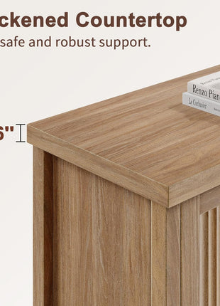 Contemporary Fluted Buffet Cabinet with Storage, 4-Door Accent Sideboard and Adjustable Shelves, Wood Console Table for Dining Room, Kitchen, Living Room, and Entryway in Natural Oak