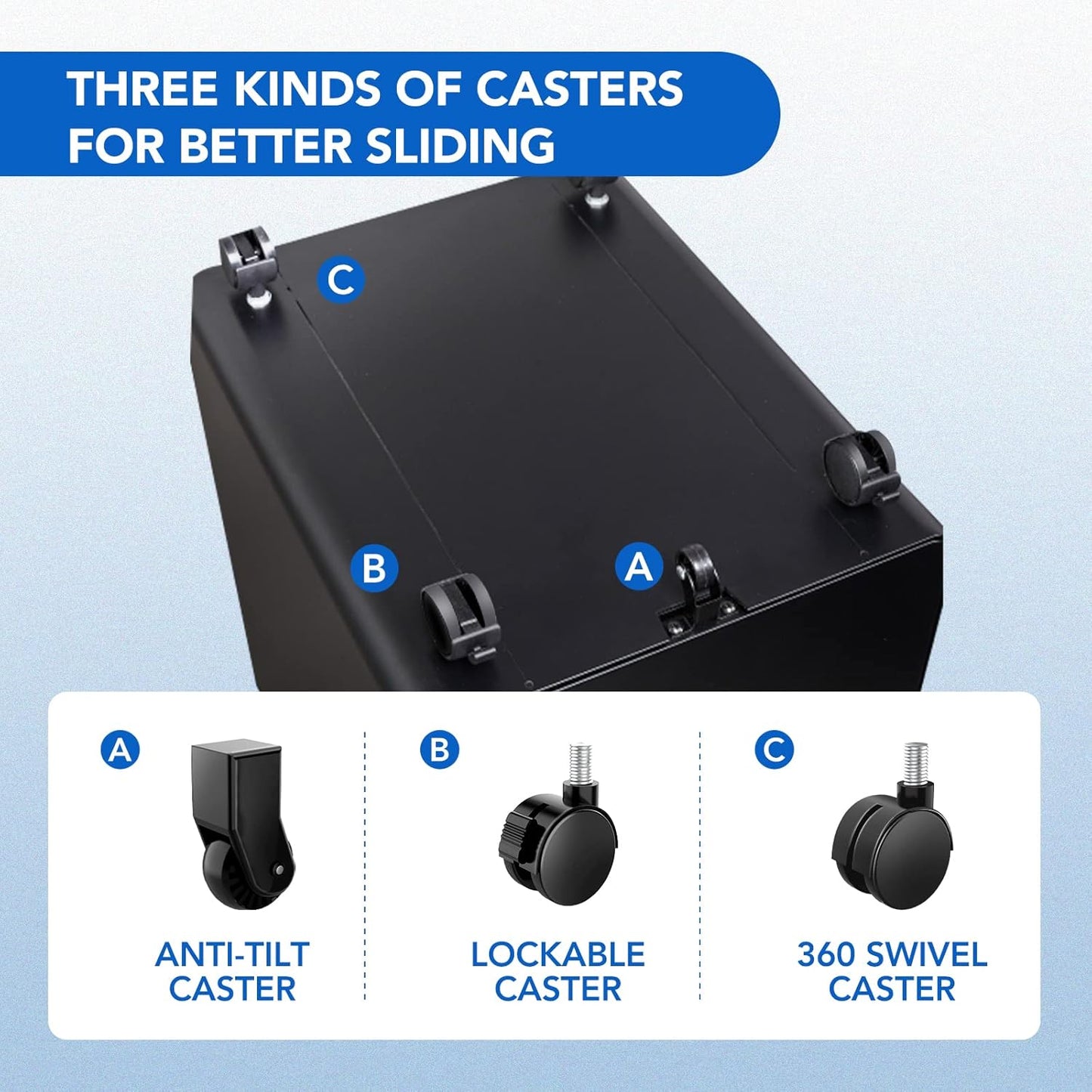 3 Drawer File Cabinet, Mobile Metal Filing Cabinet with Lock,Legal/Letter File Organizer with Wheels for Home Office, Pre-Assembled, round Corner Design, Black