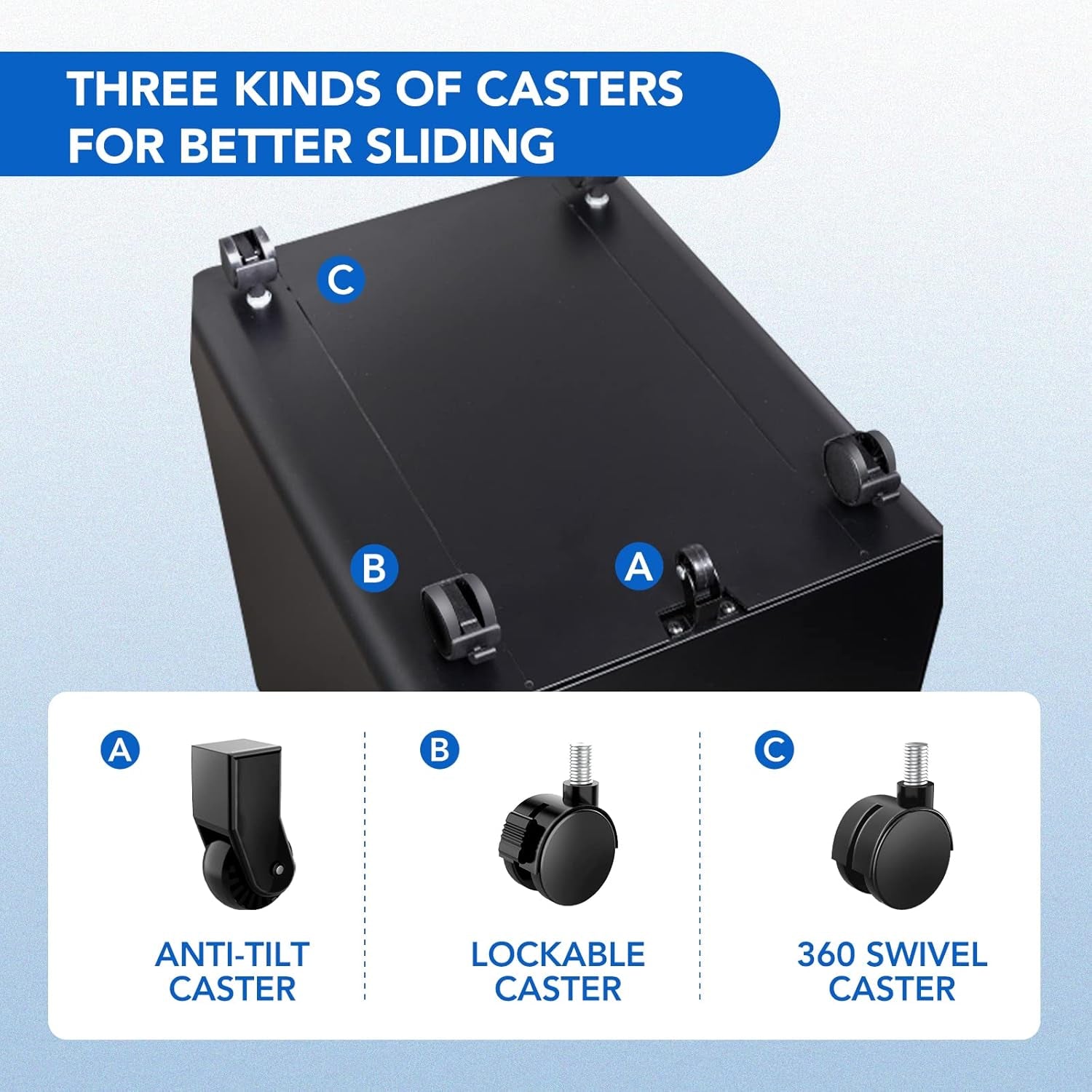 3 Drawer File Cabinet, Mobile Metal Filing Cabinet with Lock,Legal/Letter File Organizer with Wheels for Home Office, Pre-Assembled, round Corner Design, Black