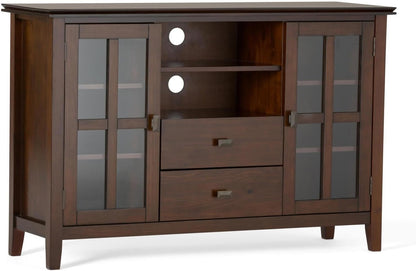 Artisan TV Stand - 53 Inch Wide Solid Wood Tall Media Console in Russet Brown, Contemporary Entertainment Center for Living Room for Tvs up to 60 Inches with Drawers and Cable Management