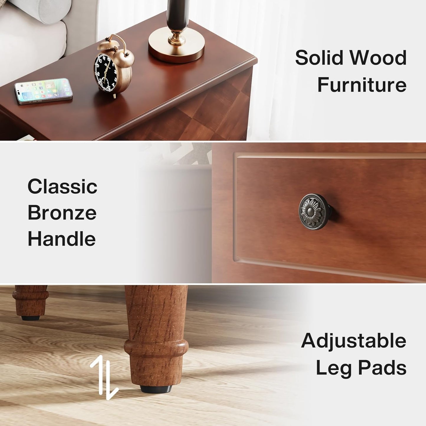 Solid Wood End Table, Fully Assembled Narrow Side Table with Drawers, Pre-Assembled Nightstand Slim Bedside Table for Small Spaces, Living Room, Bedroom, Brown