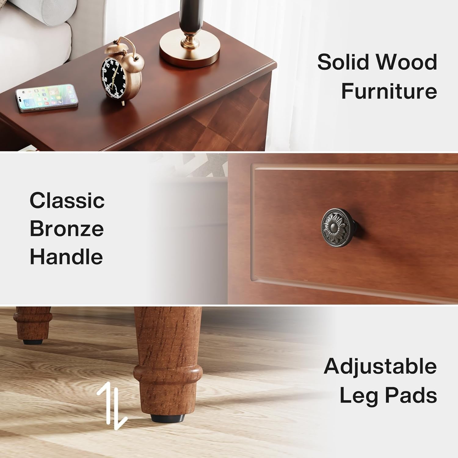 Solid Wood End Table, Fully Assembled Narrow Side Table with Drawers, Pre-Assembled Nightstand Slim Bedside Table for Small Spaces, Living Room, Bedroom, Brown