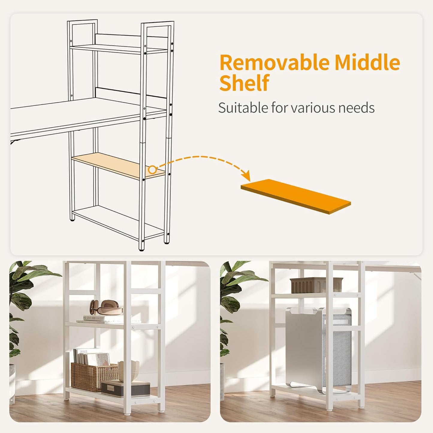 Computer Desk 47 Inch with Storage Shelves Study Writing Table for Home Office,Modern Simple Style, Elegant White
