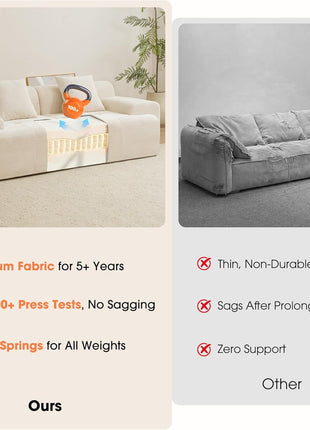 83.5" Boneless Loveseat Sofa - Cloud Comfy Modular Couch with 30" Deep Seat for Living Spaces - Easy Setup (Beige) | Includes 11.8" Thick Backrest, 2 Pillows, Durable Fabric, 15.4" Wide Armrests, and Non-Slip Base