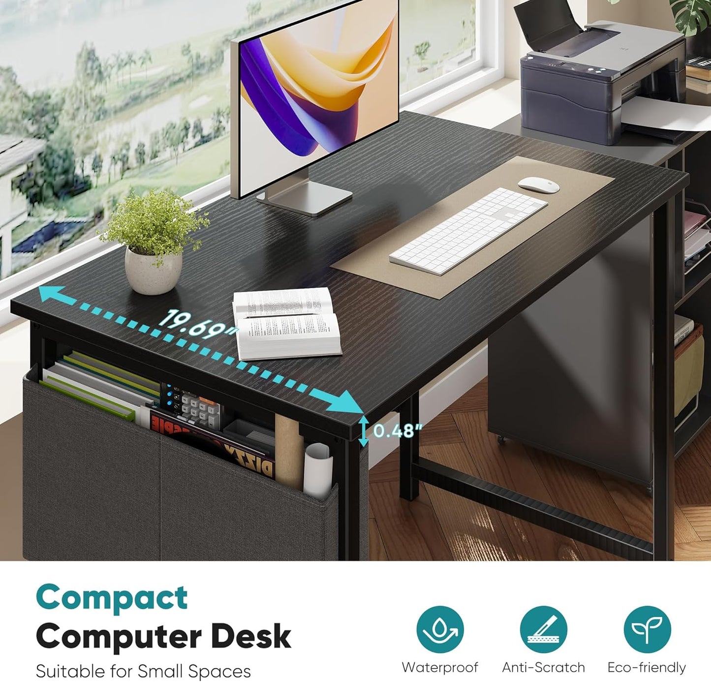 Computer Desk 31 Inch Home Office Desks for Small Spaces, Gaming Writing Study Work Table with Storage Bag for Bedroom, Black