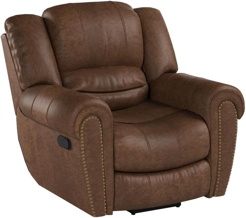 Leather Recliner Chair, Classic and Traditional Manual Recliner Chair with Comfortable Arms and Back Single Sofa for Living Room, Nut Brown