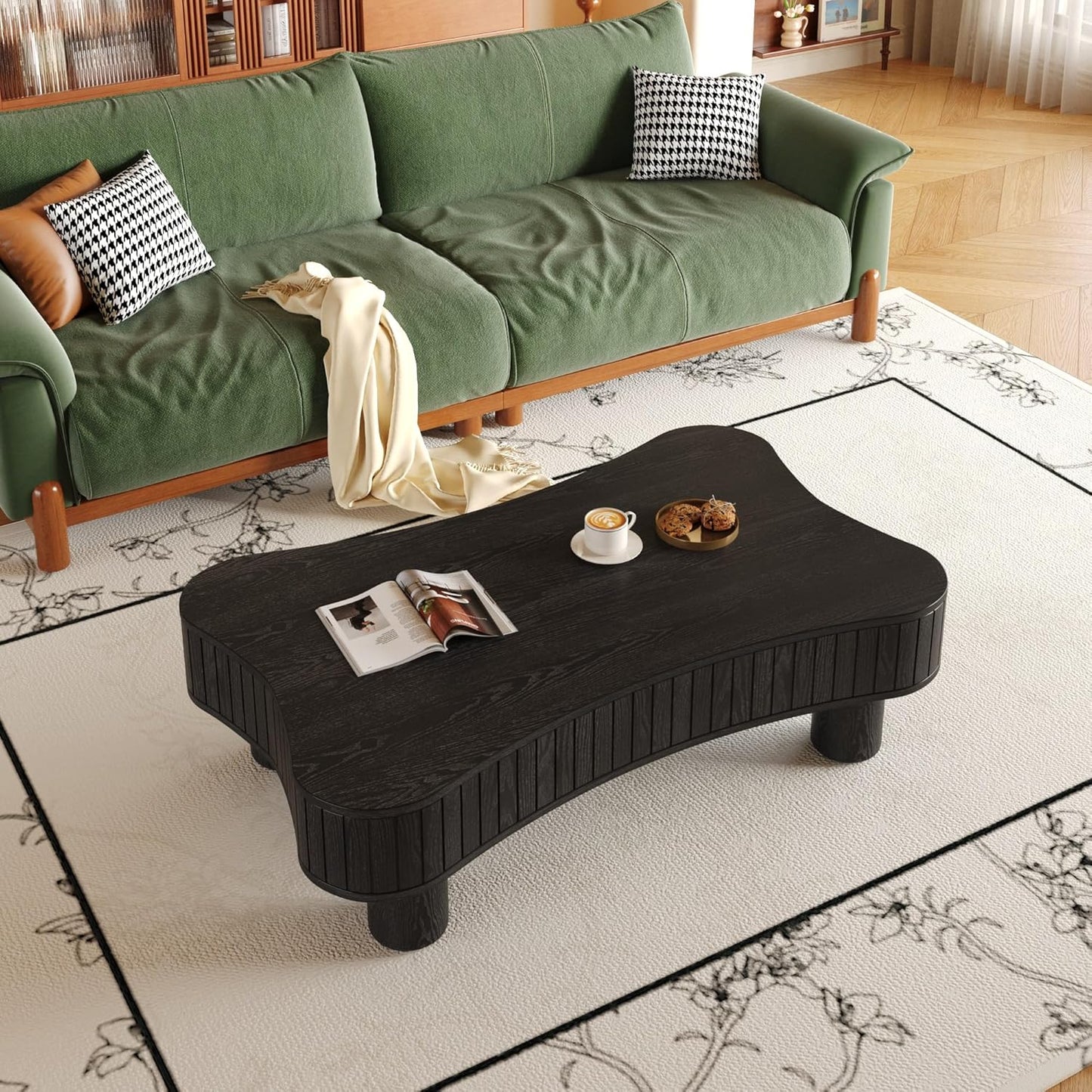 42.52'' Cloud Coffee Table with Lifting Top for Living Room Irregular Coffee Table with Lift Top Modern Smart Coffee Tables with Storage Unique Center Tables Low Pull up Tea Tables Black