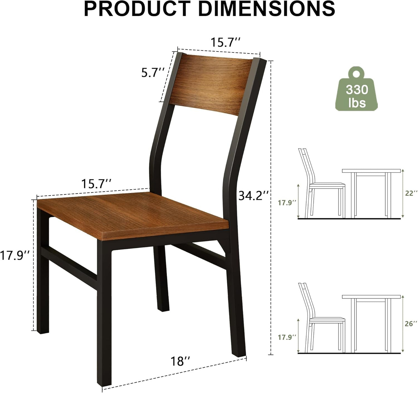 Dining Chairs Set of 6, Modern Kitchen Chairs with Ergonomic Backrest, MDF Board and Metal Legs, Dinner Chairs for Dining Room, Kitchen and Living Room, Walnut