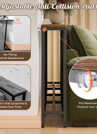 Adjustable Rustic Brown Sofa Table with Dual Power Outlets and USB-C Port, 110.2-157.5 Inch Length, Entryway Console with Anti-Tip Kit for Living Room