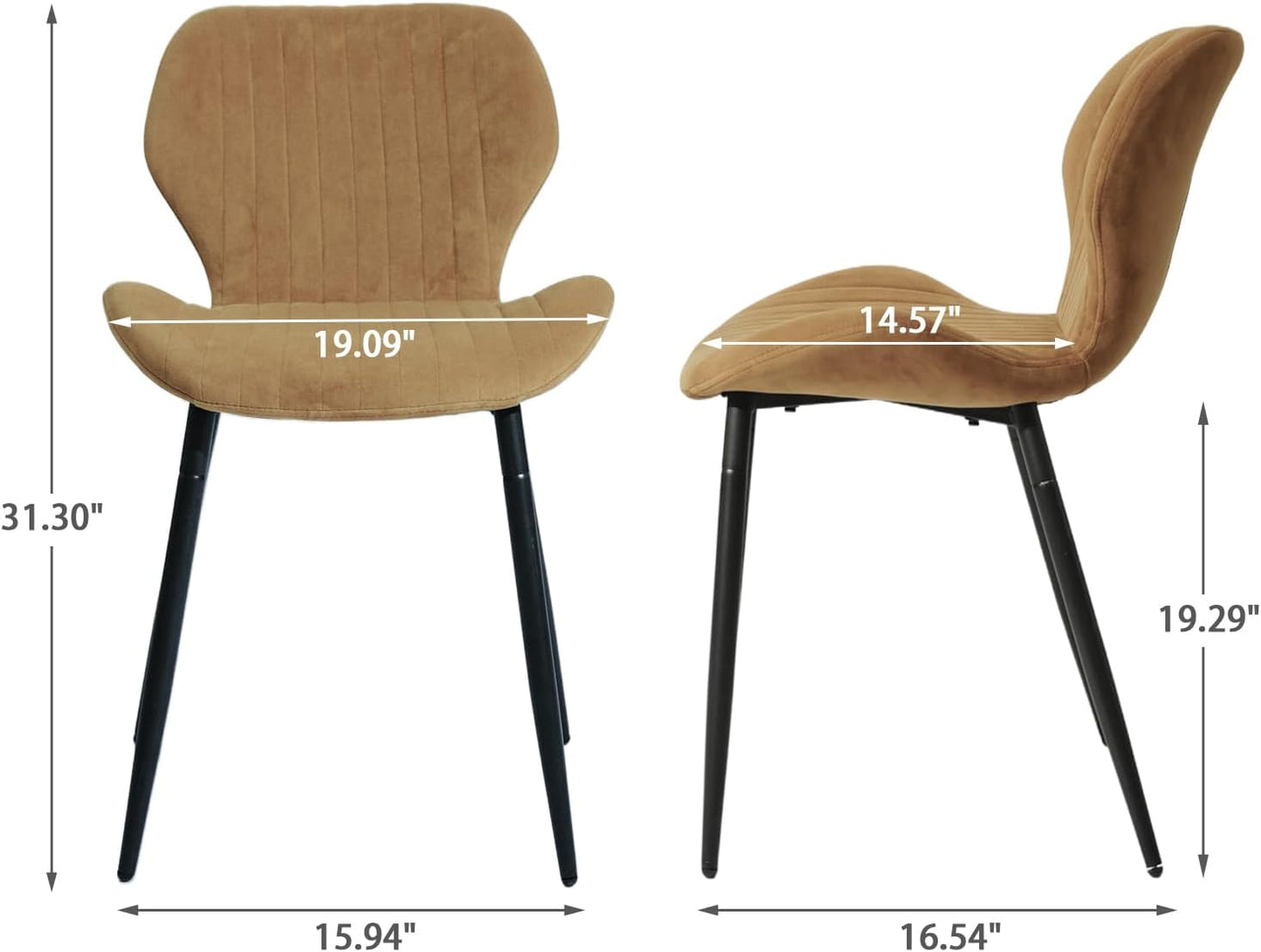 Modern Velvet Dining Chairs Set of 4, Modern Kitchen Chairs Comfortable Upholstered Armless Accent Dining Room Chairs with Metal Legs for Kitchen, Living Room, Yellowish Brown