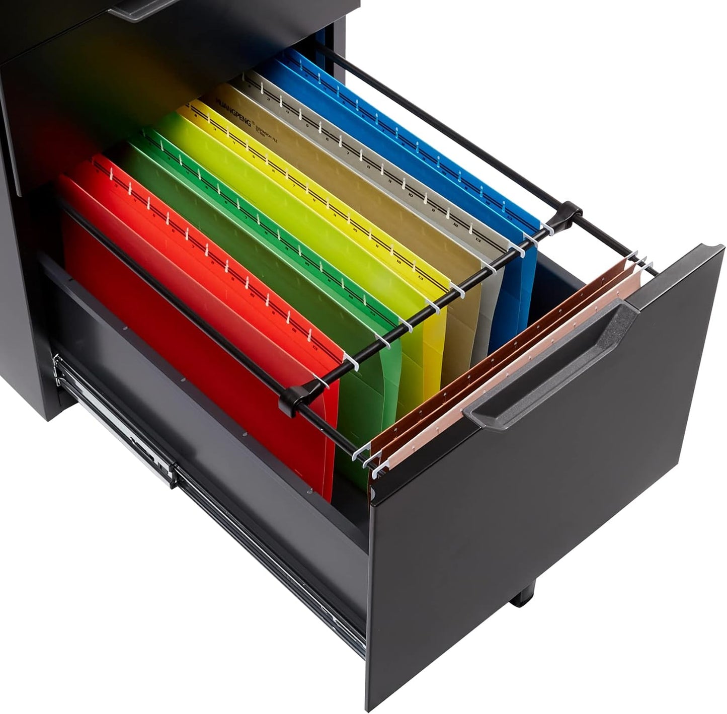 Mobile File Cabinet, Black, 20.71" D X 15.51" W X 24.29" H | with Lock, 3 Drawer