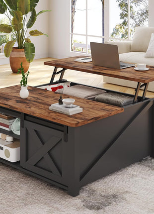 31.5" Lift-Top Coffee Table with Storage Solutions, Square Farmhouse Design with Spacious Hidden Compartment and Adjustable Shelves, Black Finish