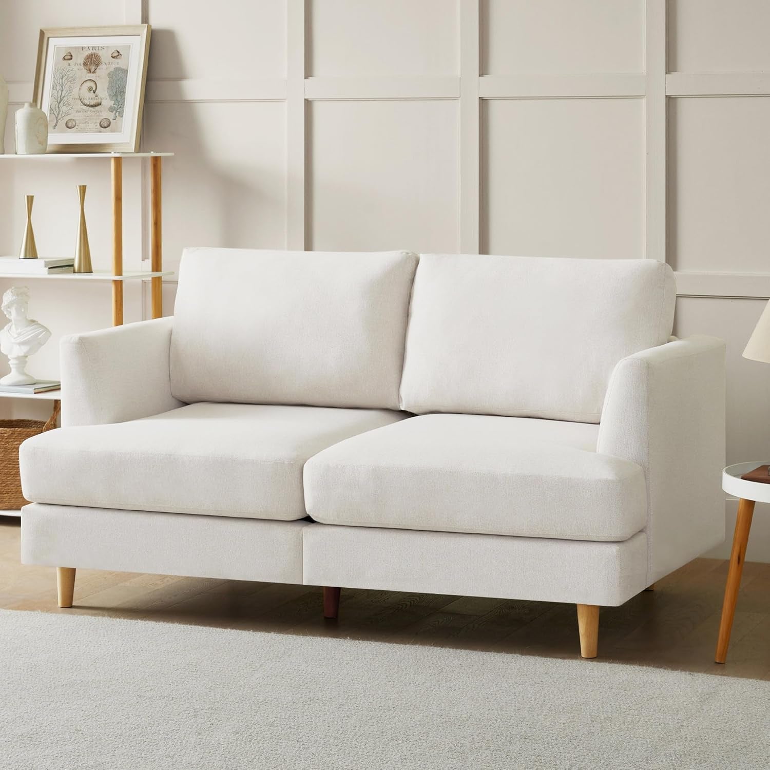 Loveseat Sofa 56", Small Couches for Small Spaces, Mid Century Love Seat Couches for Living Room, Upholstered 2-Seater Couch for Bedroom, Apartment, Beige