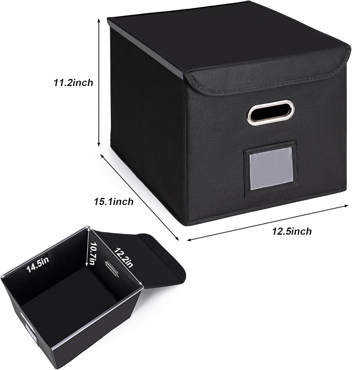 File Organizer Box with Lid, Large Hanging File Folder Organizer with Plastic Slide, Collapsible Portable Filing Storage Boxes for Office/Decor/Home (Black, 14.9 X 12.59 X 10.8 Inch)