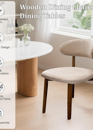 Set of 4 Mid-Century Modern Upholstered Dining Chairs with Curved Back, Wooden Frame, Ideal for Dining Room, Restaurant, and Cafe in Light Camel (Chairs Only)