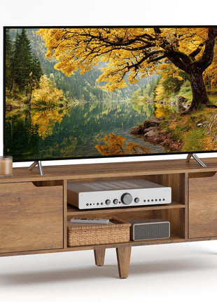 58-Inch Entertainment Center for 65-Inch TVs, Adjustable Shelf Media Console in Transitional Style, Honey Brown Finish, Model ULTV556K01