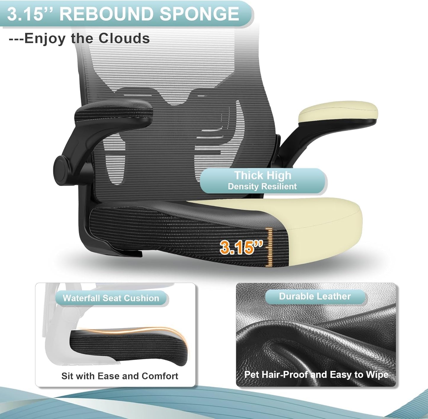 Ergonomic Leather Office Chair with Waterfall Seat and S-Shaped Back for Lower Back & Leg Pressure Relief, Comfortable for 8+ Hours Sitting