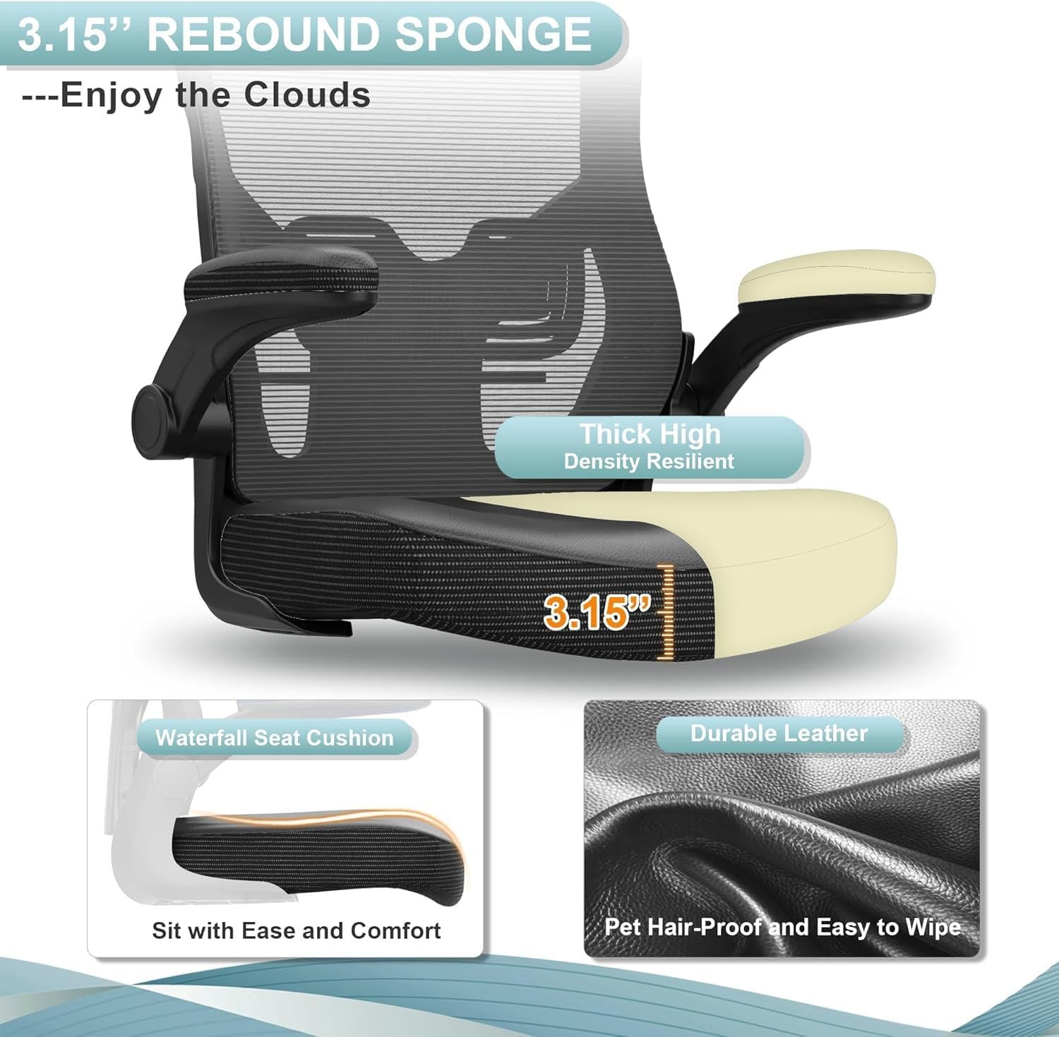 Ergonomic Leather Office Chair with Waterfall Seat and S-Shaped Back for Lower Back & Leg Pressure Relief, Comfortable for 8+ Hours Sitting