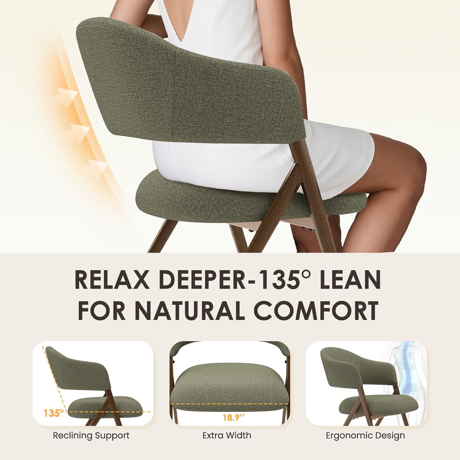 Dining Chairs Set of 4, Modern Fabric Upholstered Dining Room Kitchen Side Chairs with Iron Legs, Open Back and Padded Seat, for Living Room/Restaurant/Cafe, Green