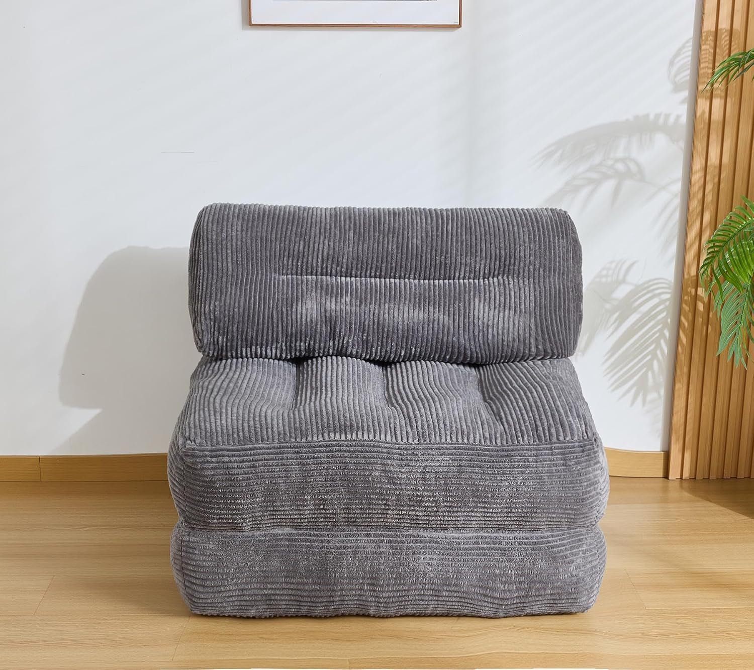 Folding Sofa Bed, Convertible Sleeper Chair Couch Bed Faux Rabbit Fur for Adults, with Back Support Floor Couch Comfy Floor Sofa for Living Room Bedroom, Dark Grey, Single