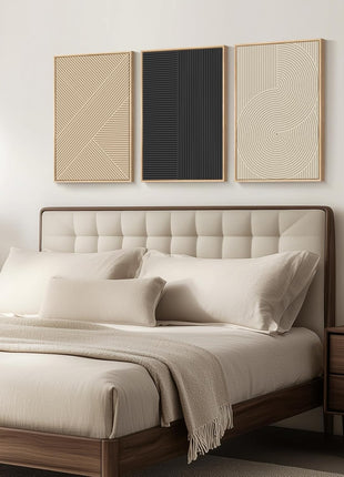 Framed Set of 3 Neutral Abstract Canvas Prints - Boho Modern Beige Artwork for Living Room, Bedroom, Hallway, and Home Office Decor, 16x24 Inches