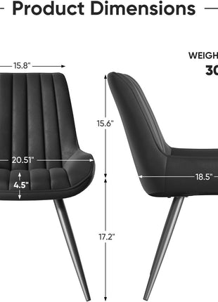 Contemporary Dining Chair Set of 6, Upholstered Fabric Chairs with Soft Backrest and Thick Cushion, Metal Legged Side Chairs for Kitchen, Black
