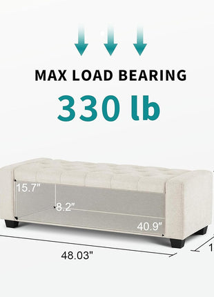 Huatean 48-Inch Upholstered Storage Ottoman Bench with Safety Hinge for Entryway Seating, Supports Up to 330 lbs, Beige