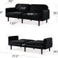77" Mid Century Modern Velvet Loveseat Sofa, Couch, Convertible Sofa Sleeper Bed W/Real Wood, Removable Armrest - Onyx Black