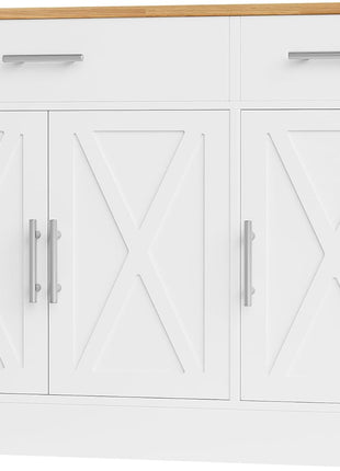 Modern Farmhouse 42" Sideboard Buffet Cabinet with Storage, Featuring 3 Barn Doors and Adjustable Shelves for Kitchen and Living Room, White Finish