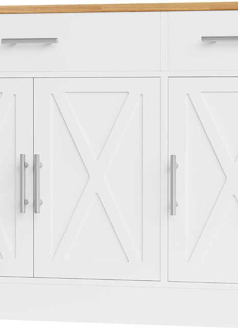 Modern Farmhouse 42" Sideboard Buffet Cabinet with Storage, Featuring 3 Barn Doors and Adjustable Shelves for Kitchen and Living Room, White Finish