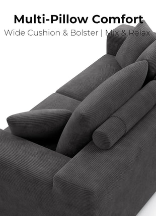 Loveseat Sofa in a Box - 78" Modern Upholstered Corduroy Couch with Deep 30" Seat, Dark Grey, Ideal for Living Room and Home Office, No Assembly Required