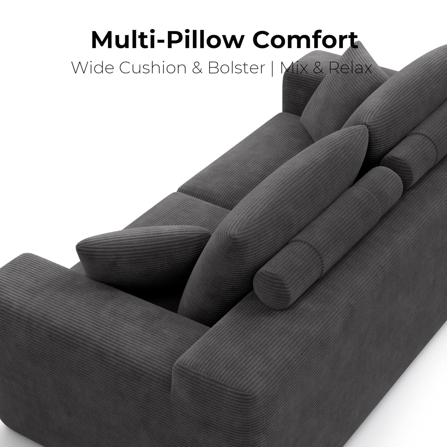 78" Loveseat Sofa in a Box, Cloud Boneless Couch with Comfy Deep Seat, No Assembly Required, Modern Upholstered Corduroy Sofa for Living Room, Apartment, Home Office, Dark Grey