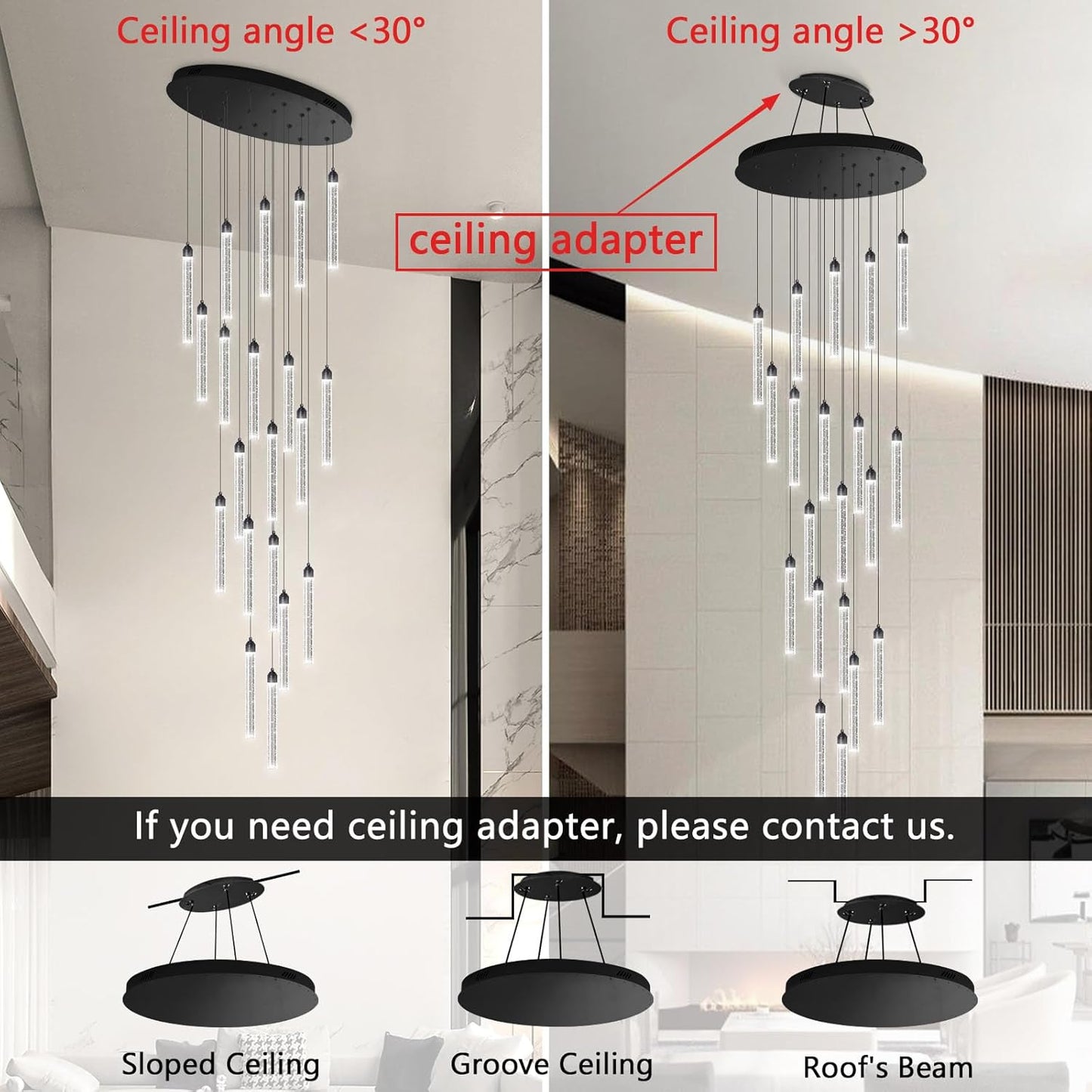 20-Lights Chandelier LED Dimmable Chandeliers for Entryway Flush Mount Ceiling Pendant Light Fixture Crystal Chandeliers for Living Room Black Finished Lighting Modern 156In High Ceiling Chandelier