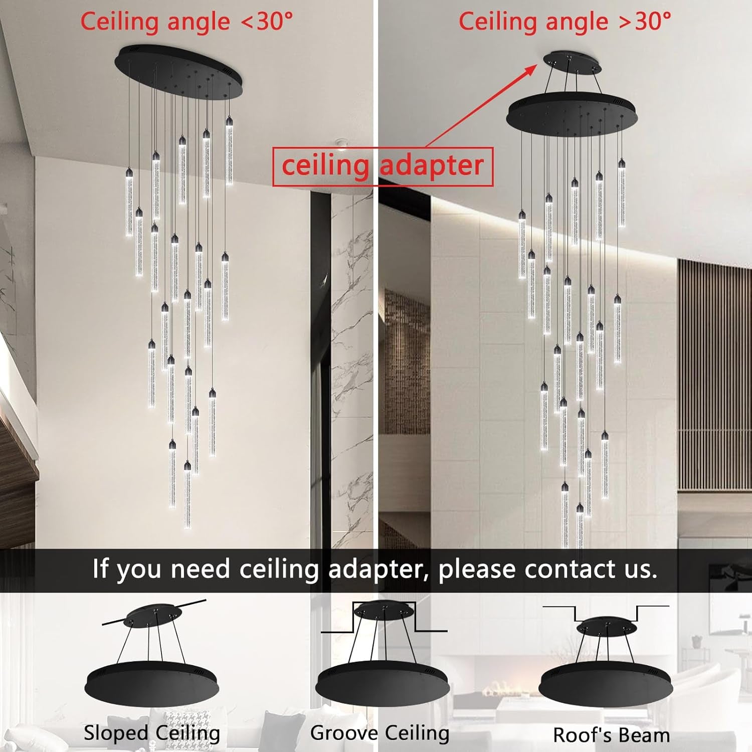 20-Lights Chandelier LED Dimmable Chandeliers for Entryway Flush Mount Ceiling Pendant Light Fixture Crystal Chandeliers for Living Room Black Finished Lighting Modern 156In High Ceiling Chandelier