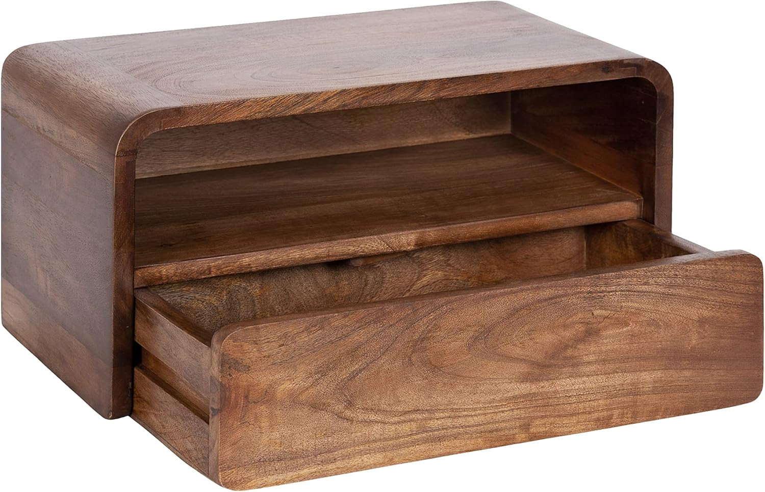 Kato Modern Wood Floating Side Table with Drawer; 18 X 10 X 9; Walnut Brown; Contemporary Wooden Floating Nightstand for Bedroom Bedside Table