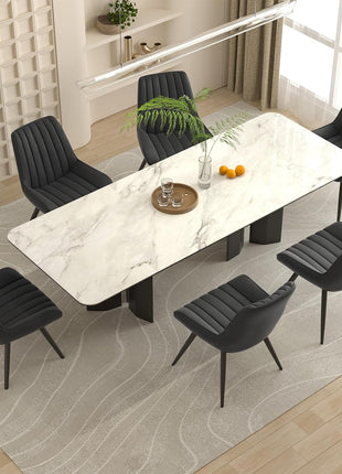 Contemporary Dining Chair Set of 6, Upholstered Fabric Chairs with Soft Backrest and Thick Cushion, Metal Legged Side Chairs for Kitchen, Black