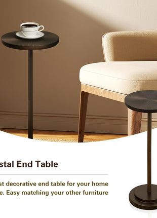 Carved Top Martini Table - Compact Pedestal Side Table with Weighted Base for Living Room, Bedroom, and Bathroom - Brown Finish
