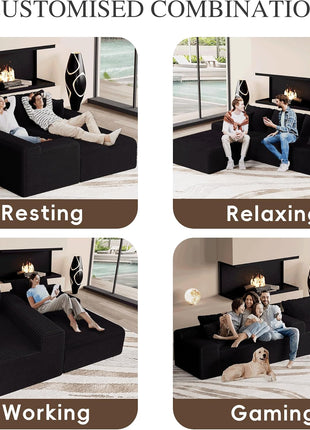 104" L-Shaped Convertible Sectional Sofa with Chaise, Modern Modular Design, Deep Seat Comfort, Easy Setup, Black