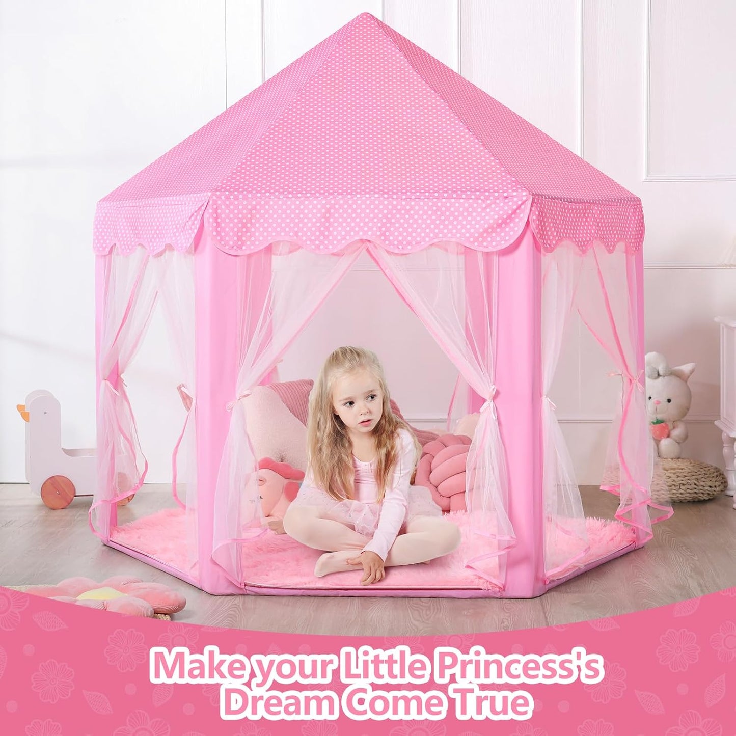 Princess Tent for Girls Indoor: with Rug, Star Lights - Pink Play Tent for Kids, Girls Toys for Indoor and Outdoor Games, Princess Castle Playhouse