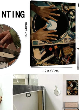Contemporary Black Woman Wall Art Collection - Set of 3 Framed Canvas Prints Showcasing African American Music and Record Player Designs for Bedroom and Living Room, 12x16 Inches