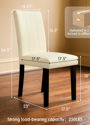 Set of 4 Cream Faux Leather High Back Upholstered Dining Chairs with Durable Wooden Legs