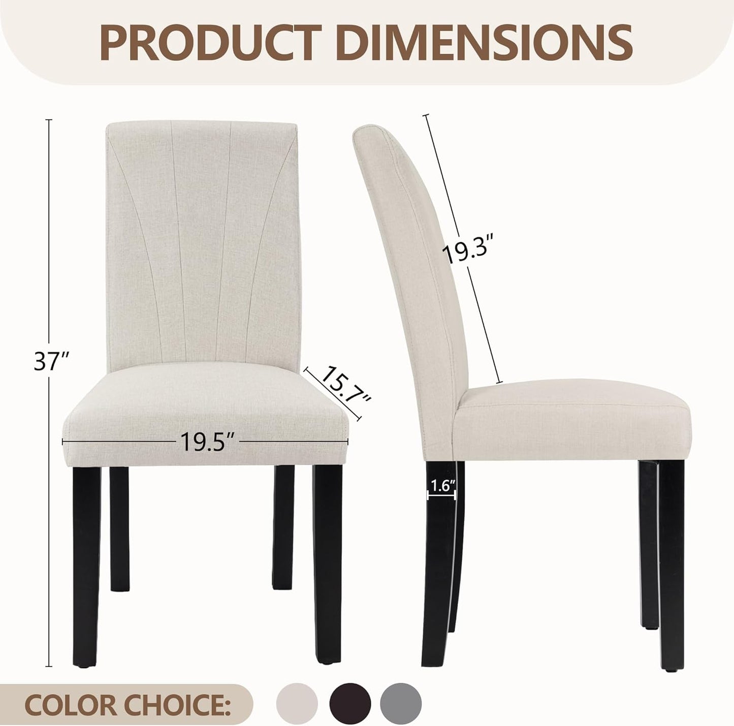 Upholstered Dining Chairs Set of 6, Modern Fabric and Solid Wood Legs & High Back, Parsons for Kitchen/Living Room- Beige