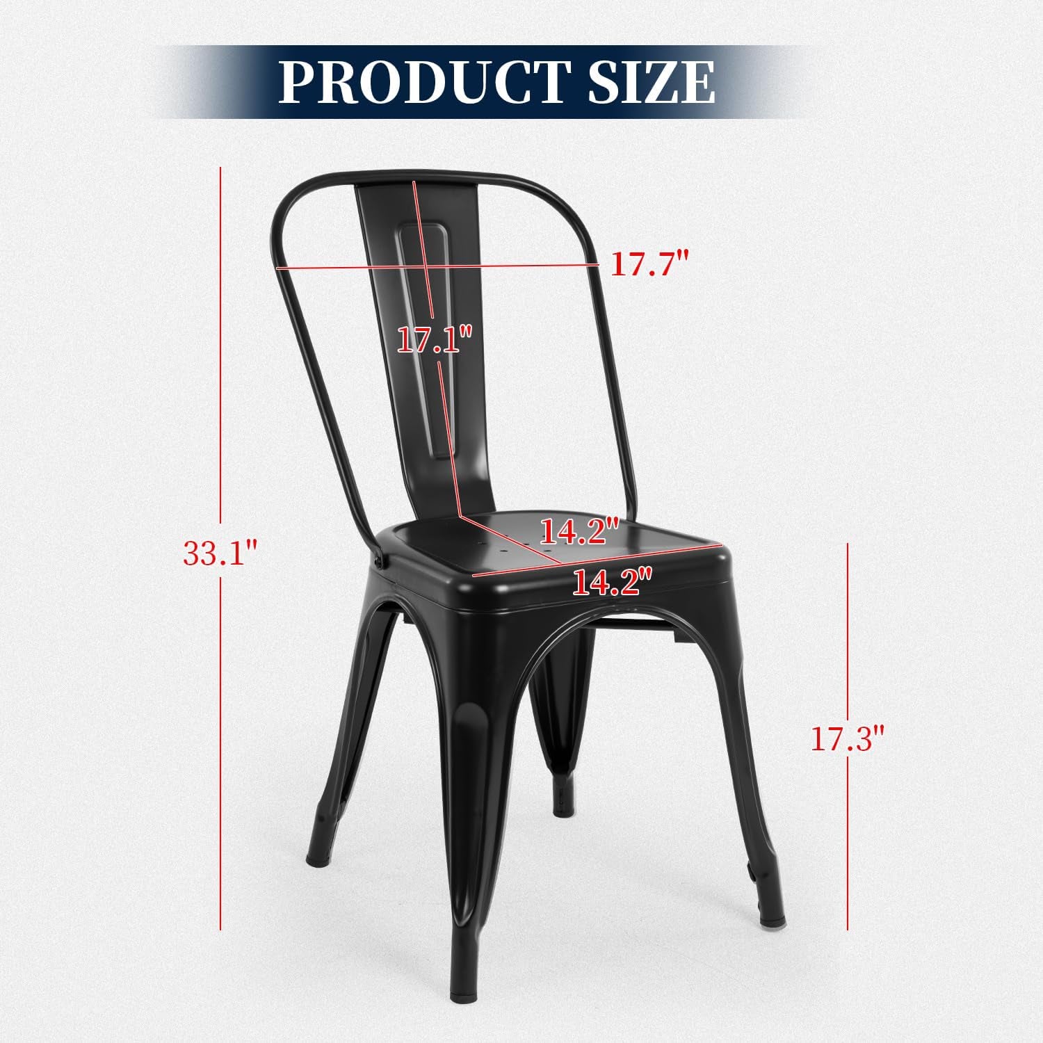 | Metal Dining Chairs | Set of 4 | Black | Stackable Tolix Side Chairs with Backrest | Scratch-Resistant | Non-Slip Feet | Indoor/Outdoor Use | 330 Lbs Capacity | for Kitchen & Restaurant