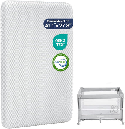 Pack and Play Mattress - 1.5" Thick Mattress Pad for Infants to Toddlers, Dual Sided Comfort Gel Memory Foam Mattress with 3D Quilted Breathable Cover