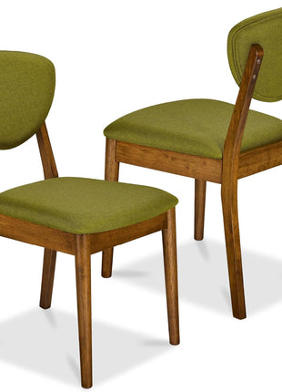 Mid-Century Modern Upholstered Dining Chairs Set of 2, Armless with Seat Cushion and Padded Backrest - Walnut and Olive Finish