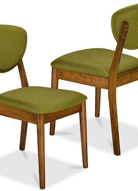 Mid-Century Modern Upholstered Dining Chairs Set of 2, Armless with Seat Cushion and Padded Backrest - Walnut and Olive Finish