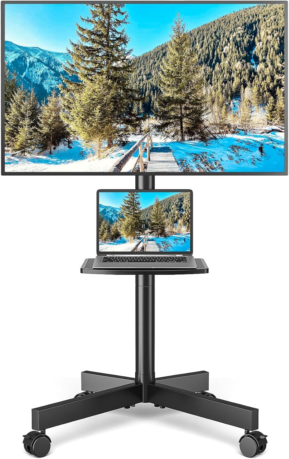 Rolling TV Stand with Shelf for 23-65 Inch Tvs up to 88Lbs, Portable Mobile TV Cart with Silent Wheel, Tilt & Height Adjustable Universal Corner TV Stand for Bedroom, Living Room, Office